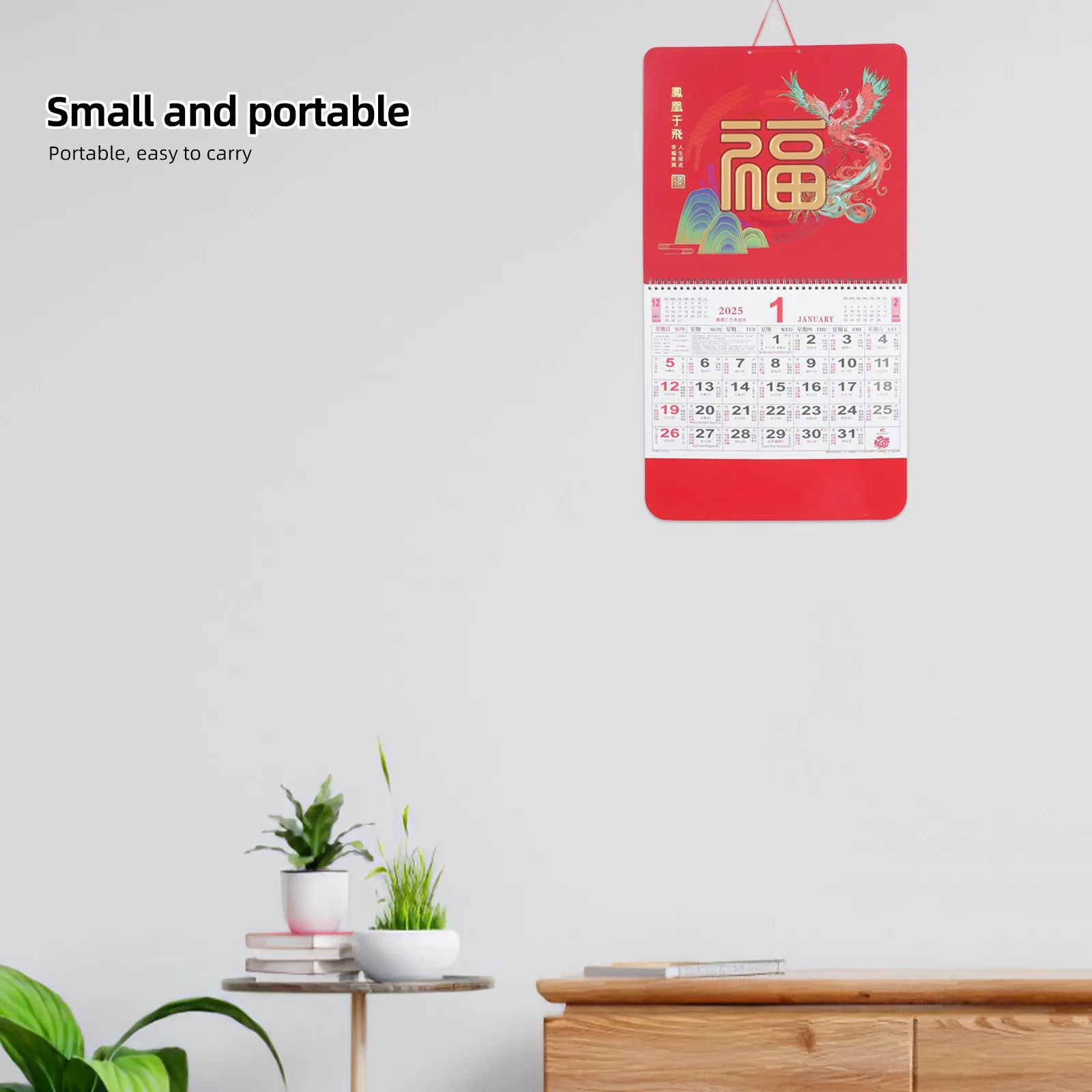 Delicate Touch Red Wall Hanging Calendar 2025 Year of Snake Traditional Chinese Lunar Calendar Office Home Wall Decoration