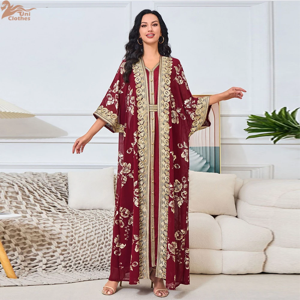 

Eid Muslim Suit Women Party Dresses Jalabiya Sashes Vestidos Ramadan Abayas Morocco Dubai Kaftan Islam 2 Piece Set Long Robe