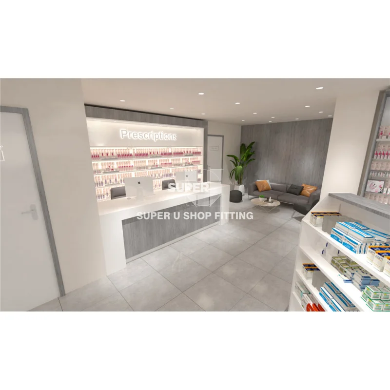 custom.Fashion Classical Pharmacy Glass Wall Shelving Fixtures Custom Medicine Shop Center Zigzag Design Furniture Shelf St