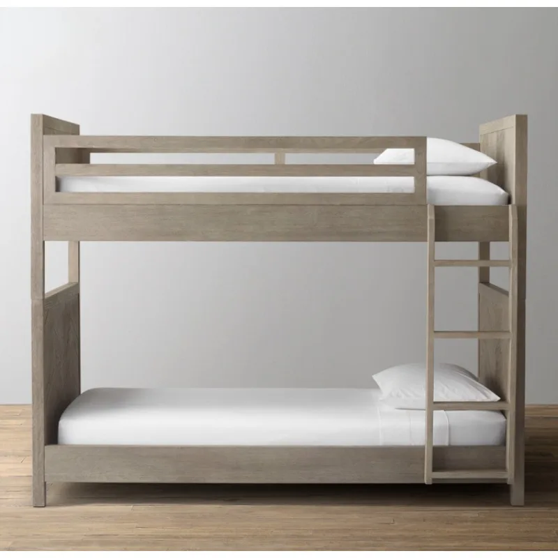 Solid wood bed French retro children's mother and child  simple old high and low American bunk