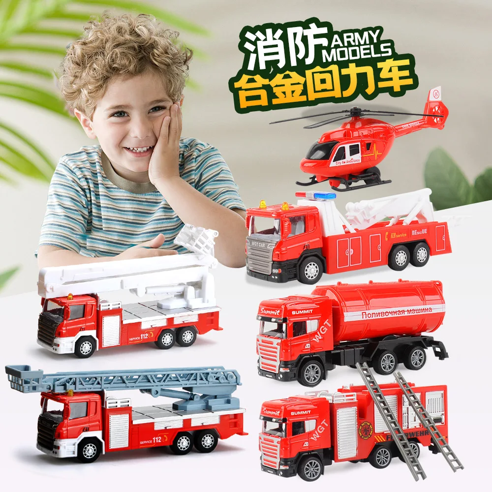 Alloy Engineering Construction Fire Truck Model Toy Vehicle Transport Ambulance Pull Back Car Toy Children Gifts B97