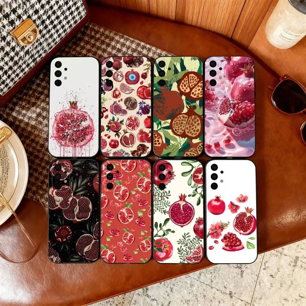 

R-Red Fruit Pomegranate Phone Case For Samsung Galaxy A73,A72,A71,A70,A53,A52,A51,Soft Silicone Black Cover