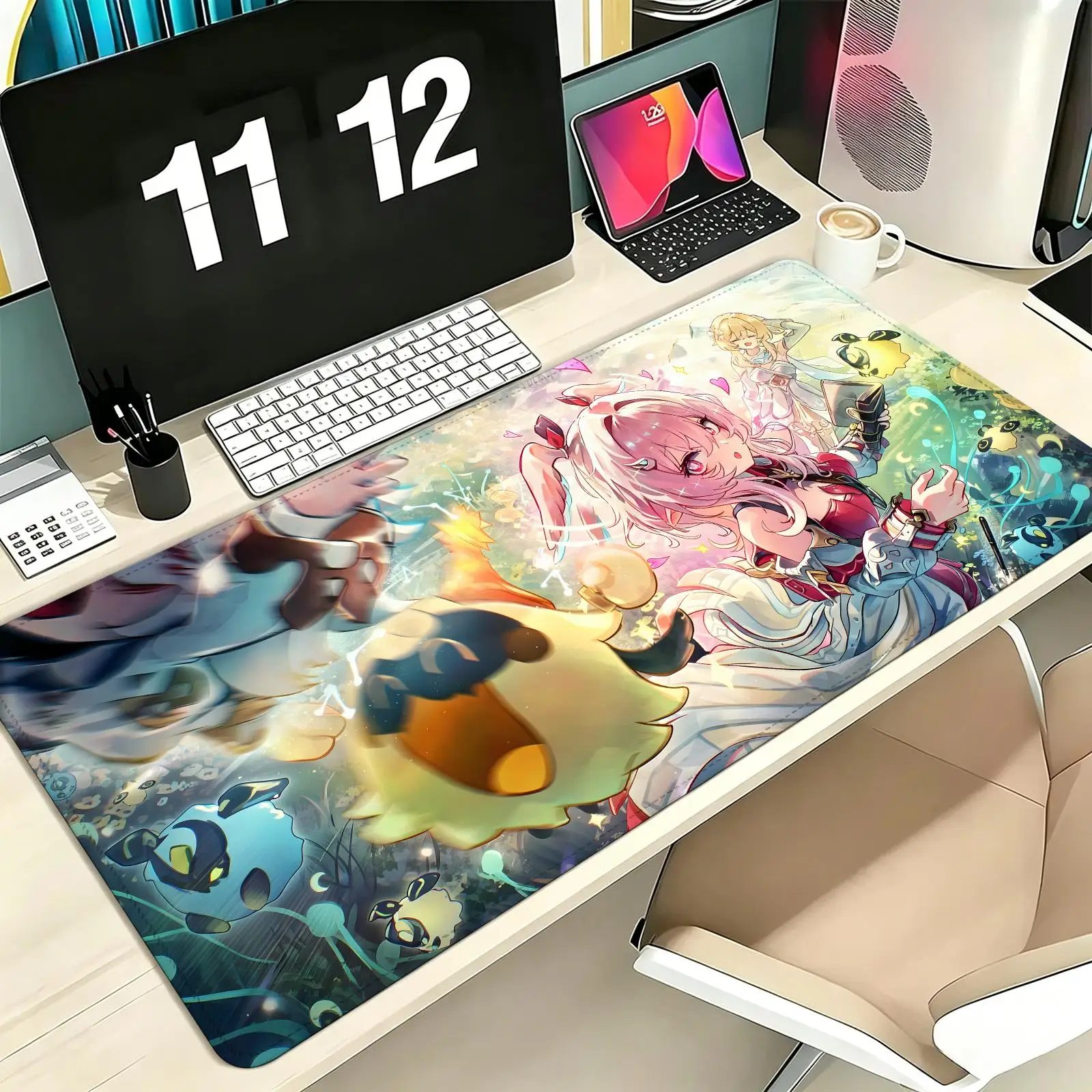 genshin impact Linnea Pro E-Sports XXL Gaming Mousepad Extra Large Non-Slip Stitched Edge Keyboard Laptop Desk Mat For PC Gamer