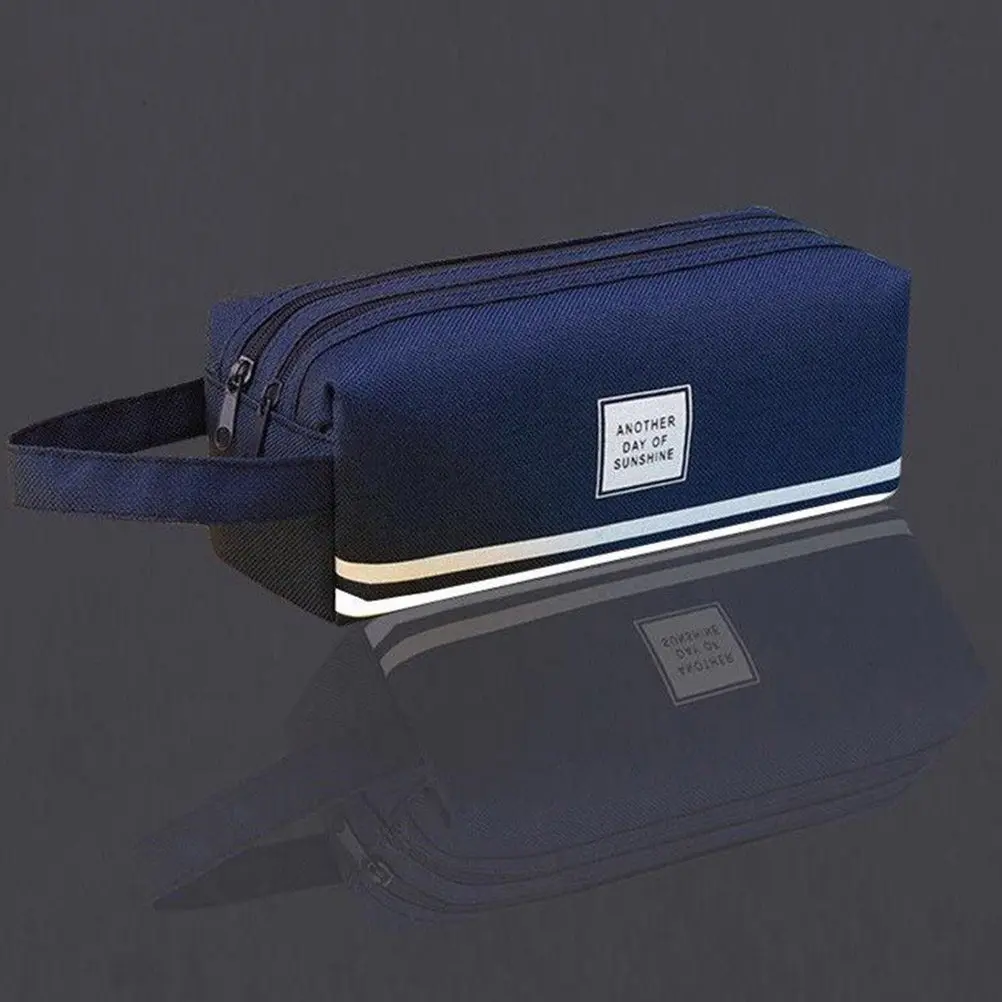 Navy Pencil Case Organizer For Backpack Pencil Case College Students Large Capacity Dual-layer Zipper Canvas