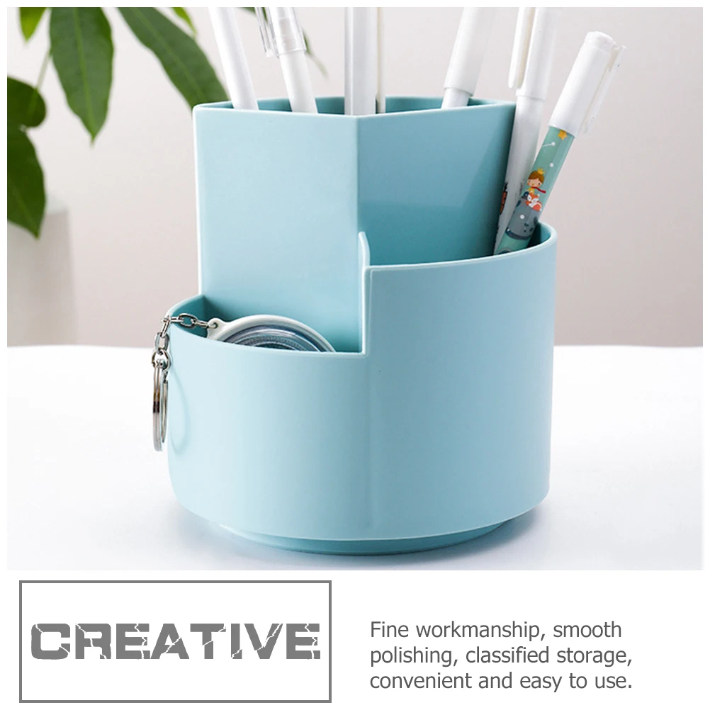 

3-Compartments Rotating Pen Holder Makeup Organizer Large Capacity Cosmetics Storage Box Smooth Polishing Multi-Function