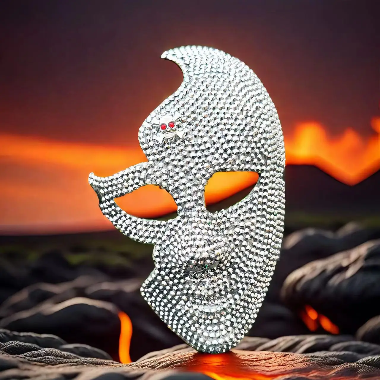 Burning Man Glitter Skull Face Mask, Full Face Cosplay, Burningman Festival Prop, Gold and Silver, Dancing Party