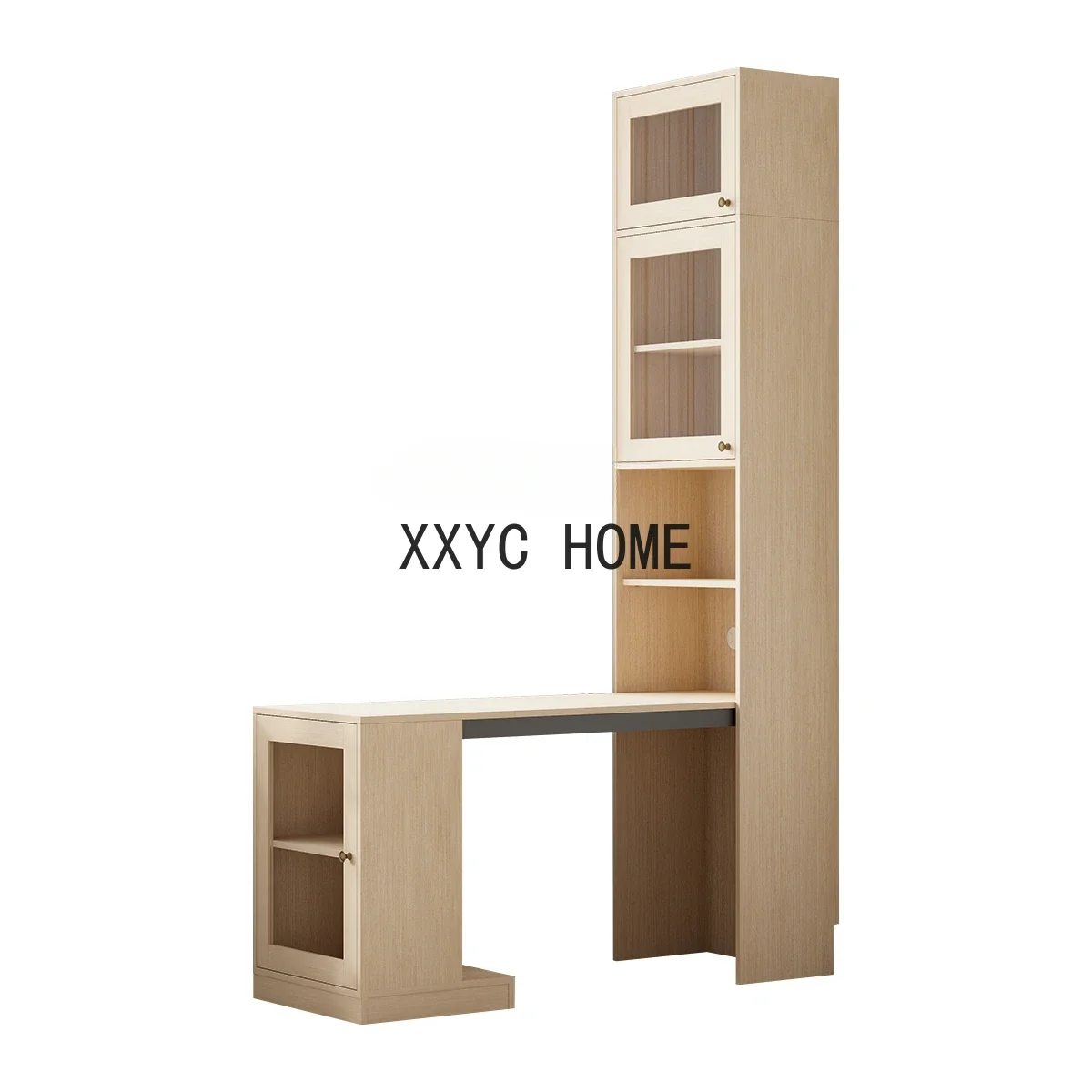 Natural Log Combined Bookcase American Foldable Desk Storage Cabinet Integrated Il-Shaped Corner Computer Table