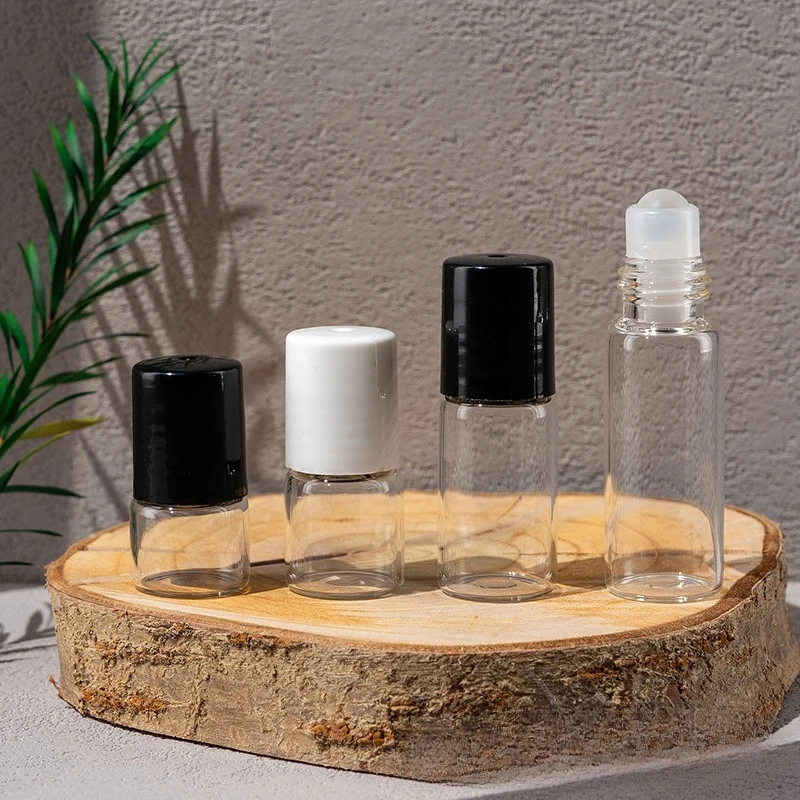 50 Stück 1/2/3/5ml Leere Glas-Rollflaschen mit Holzmaserung und Plastikkappe für Ätherische Öle, Nachfüllbare Parfümflasche mit Rollkugel – Detail 4
