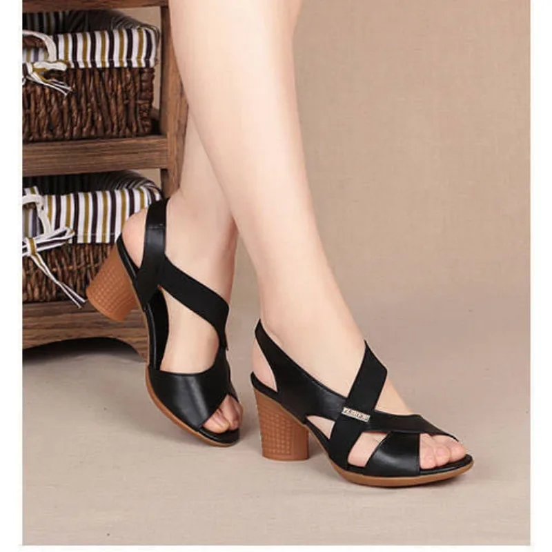 Summer New Han Edition Fashion Fish Mouth Elastic Thick with Fashion Leisure Large Size Women's Roman Sandals  Womens Shoes