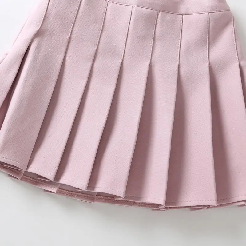 2024 New Children Summer Girls Mini Skirts Vintage Pleated Skirt Korean Tennis Skirts Short Student Uniform Skirts White Black