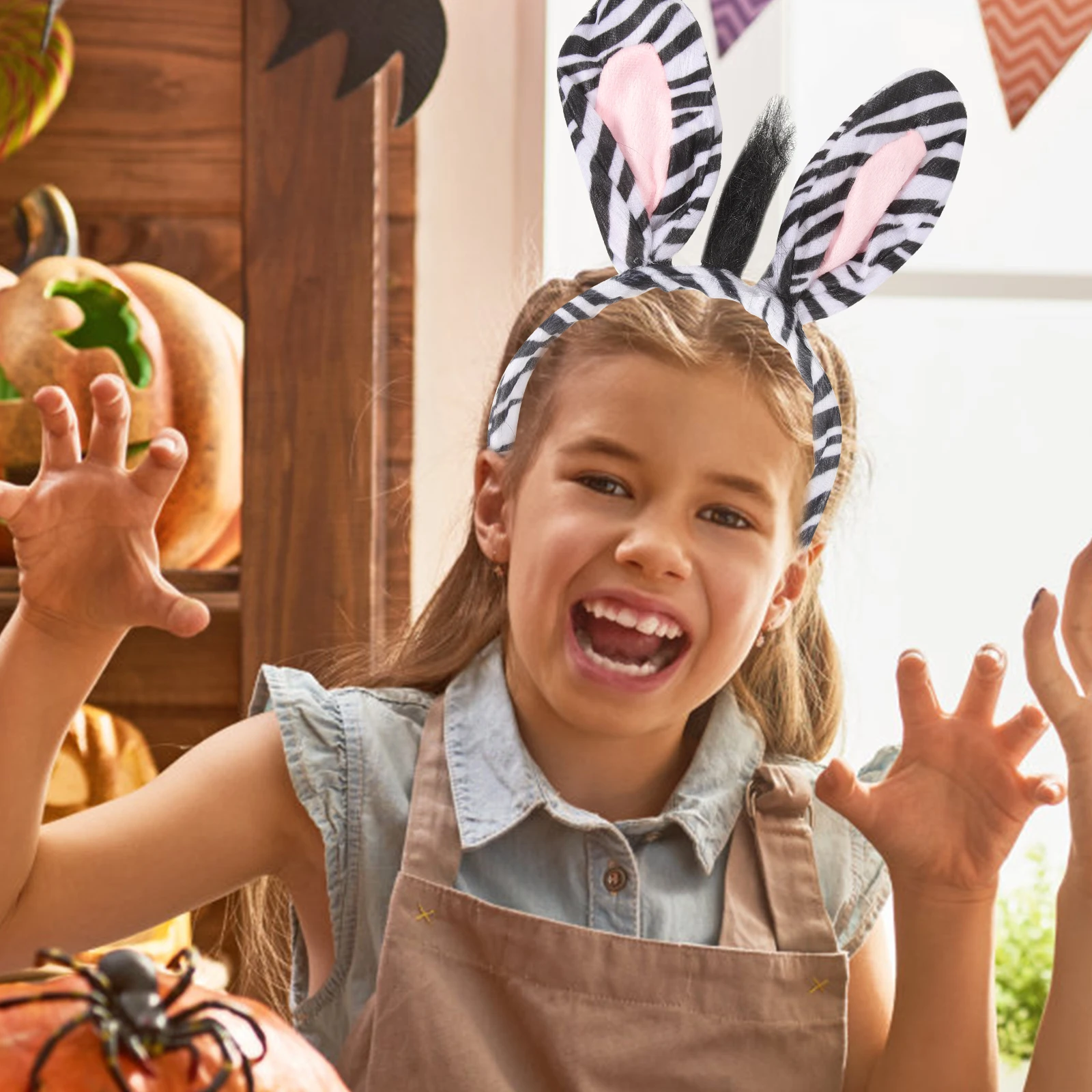 

Zebra Headband Set Kids Halloween Costume Animal Hoop Hair Accessories Tail Party Supplies Christmas Gifts Hair Tools