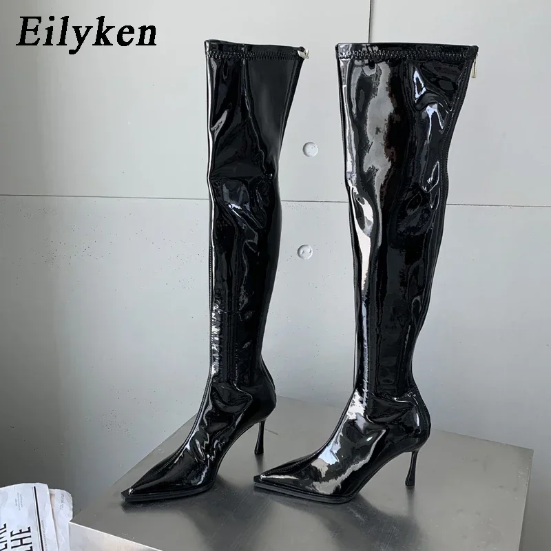

Eilyken Fashion Sexy Patent Leather Women's Over The Knee Boots Fashion Pointed Toe Zip Stiletto Thin Heels Long Thigh High Shoe