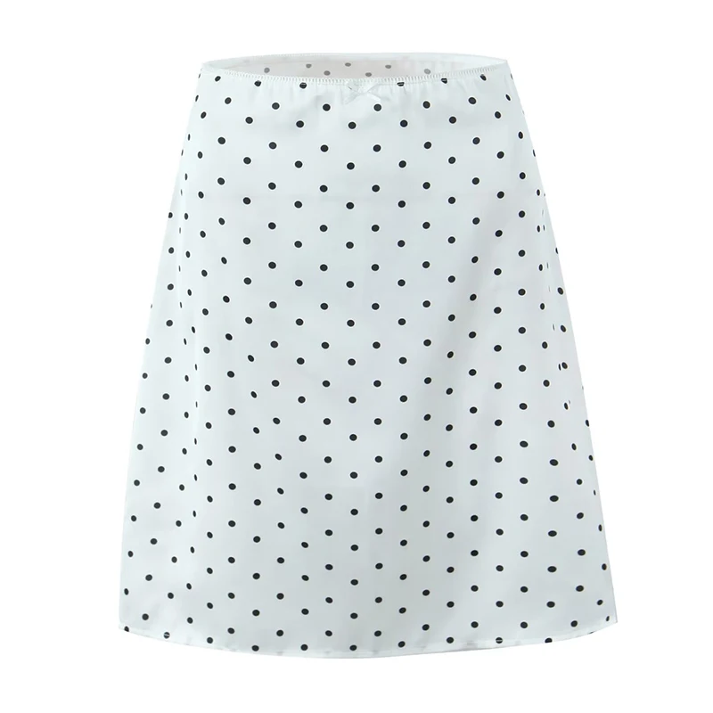 YENKYE 2025 Women Vintage Black White Polka Dot A-line Knee Length Skirt Sexy Low Waist Holiday Summer Skirts