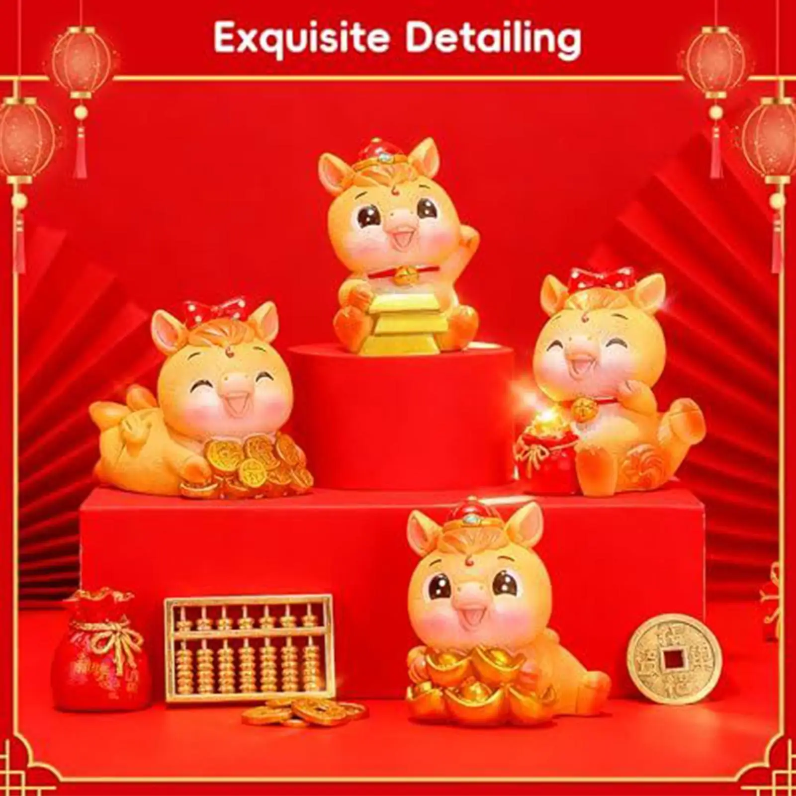Horse Figurine 4-Piece Resin 2026 Chinese New Year Success Symbol Ornament Horse Statues Home Decor For Home Women Men Christmas