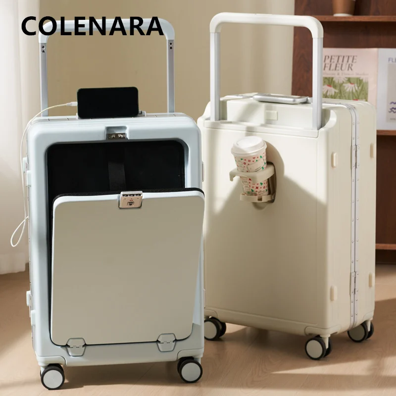 COLENARA Aluminum Frame Suitcase ABS+PC Boarding Case Front Opening Trolley Case 20
