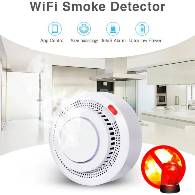 Alarm api Sensor bertenaga baterai WiFi Alarm api nirkabel detektor api pintar Real-Time keamanan rumah nirkabel notifikasi aplikasi