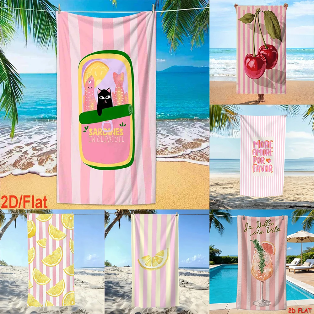 1PC Cat Sardines Beach Towel , Suitable for swimming pools, camping, yoga, essential accessories for travel.