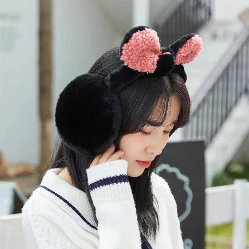 Autumn Winter Earmuffs Women Rabbit Ears Kawaii Girls Casual Soft Cozy Plush Furry Ulzzang Students Ins Outdoor Ear Cover New