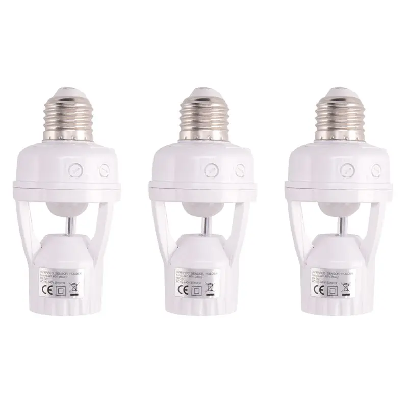 3X E27 LED 220V Screw Light Bulb Holder LED PIR Infrared Motion Sensor Lamp With Switch Socket Identify