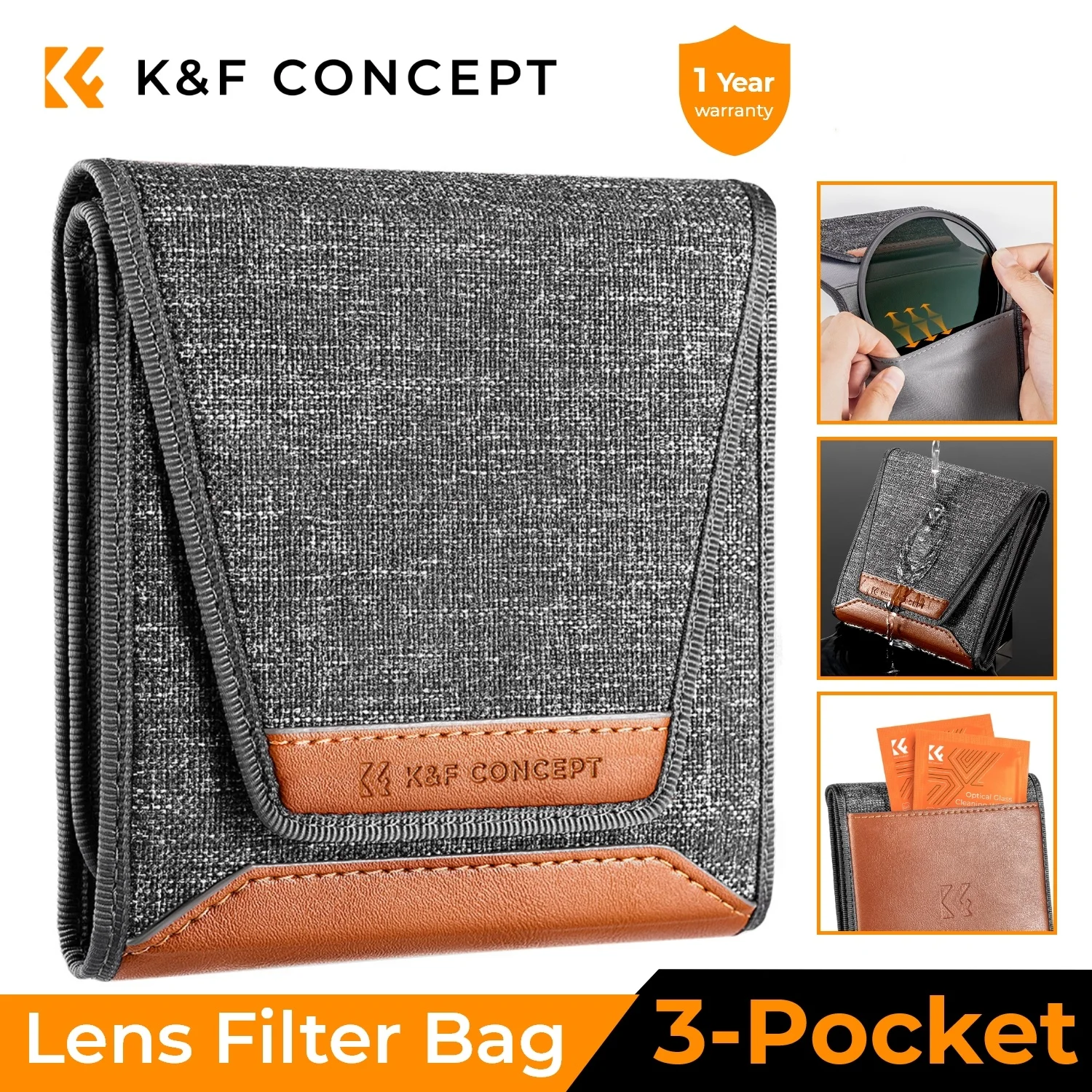 K&F Concept Lens Filter Wallet Case 3 Pockets Filter Bag For Camera Filter Size 49mm - 82mm Holder Pouch UV ND CPL Filter Case