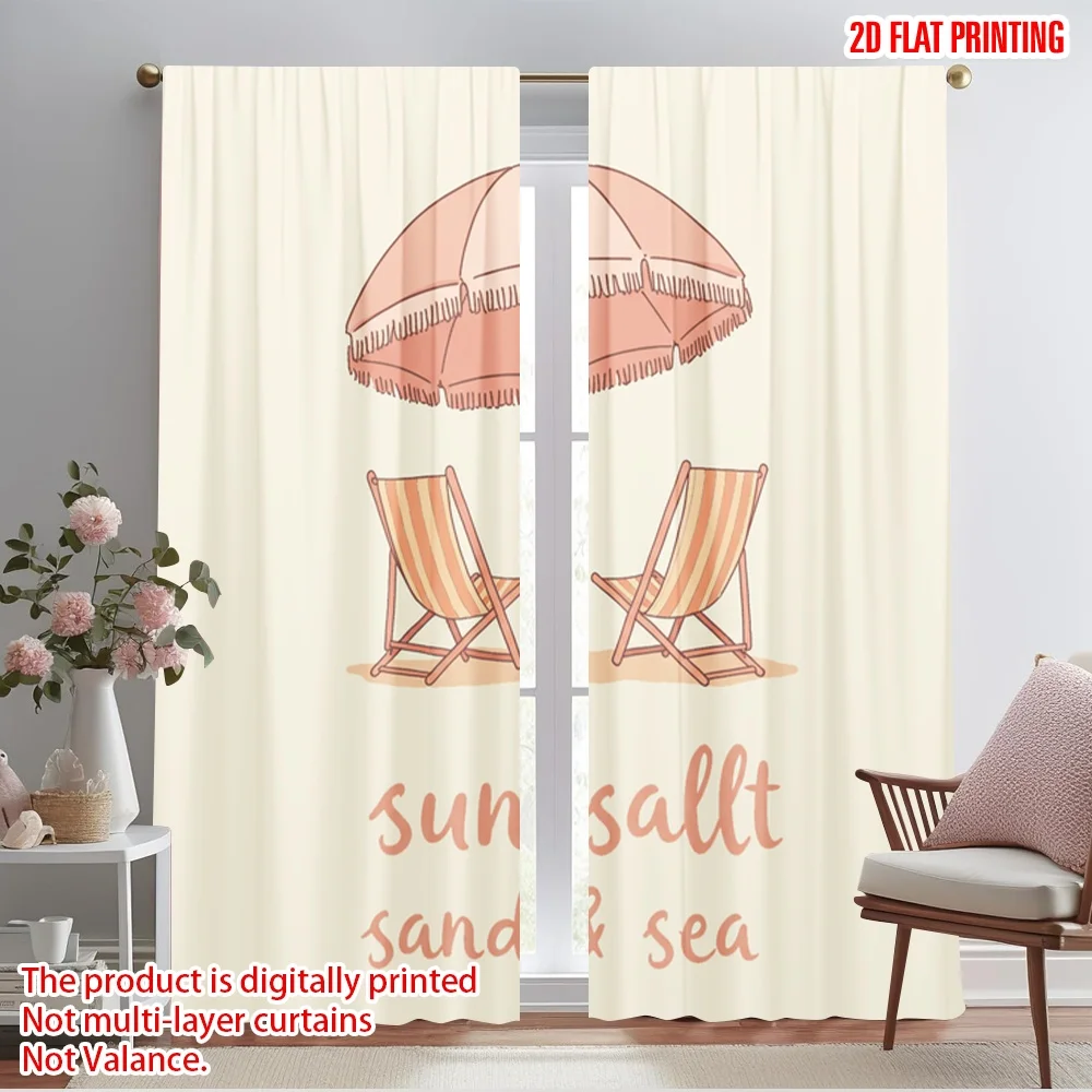 

2pcs 2D flat printing Party Curtain Beach chairs umbrella sun sand sea Polyester Without Electricity Family Party Perfect for