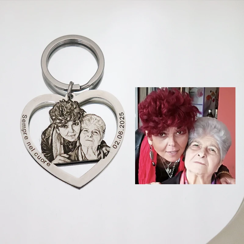Custom Couple Photo Heart Pendant Keychain