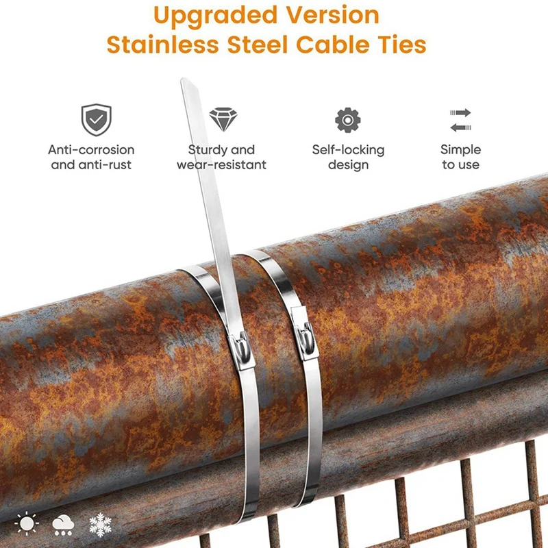 

200Pcs Chain Link Fence Ties,Multi-Purpose Self-Locking Stainless Steel Zip Ties For Outdoor Garden Farm Pet Cages Fence