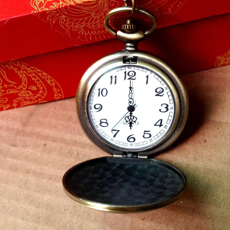 8065   Cool Motorcycle Embossed Vintage Pocket Watch Bronze Metal Men Chain Quartz pocket watch with necklace