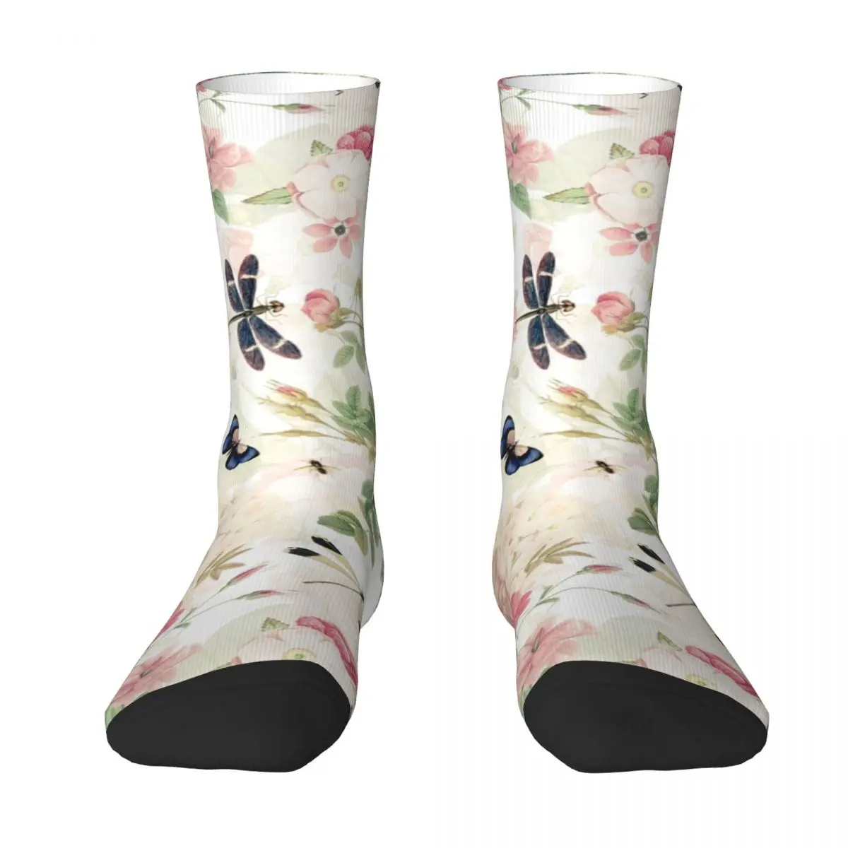 Vintage Roses Spring Flower And Early Insects Pattern Socks Harajuku Sweat Absorbing Stockings All Season Long Socks Man Woman