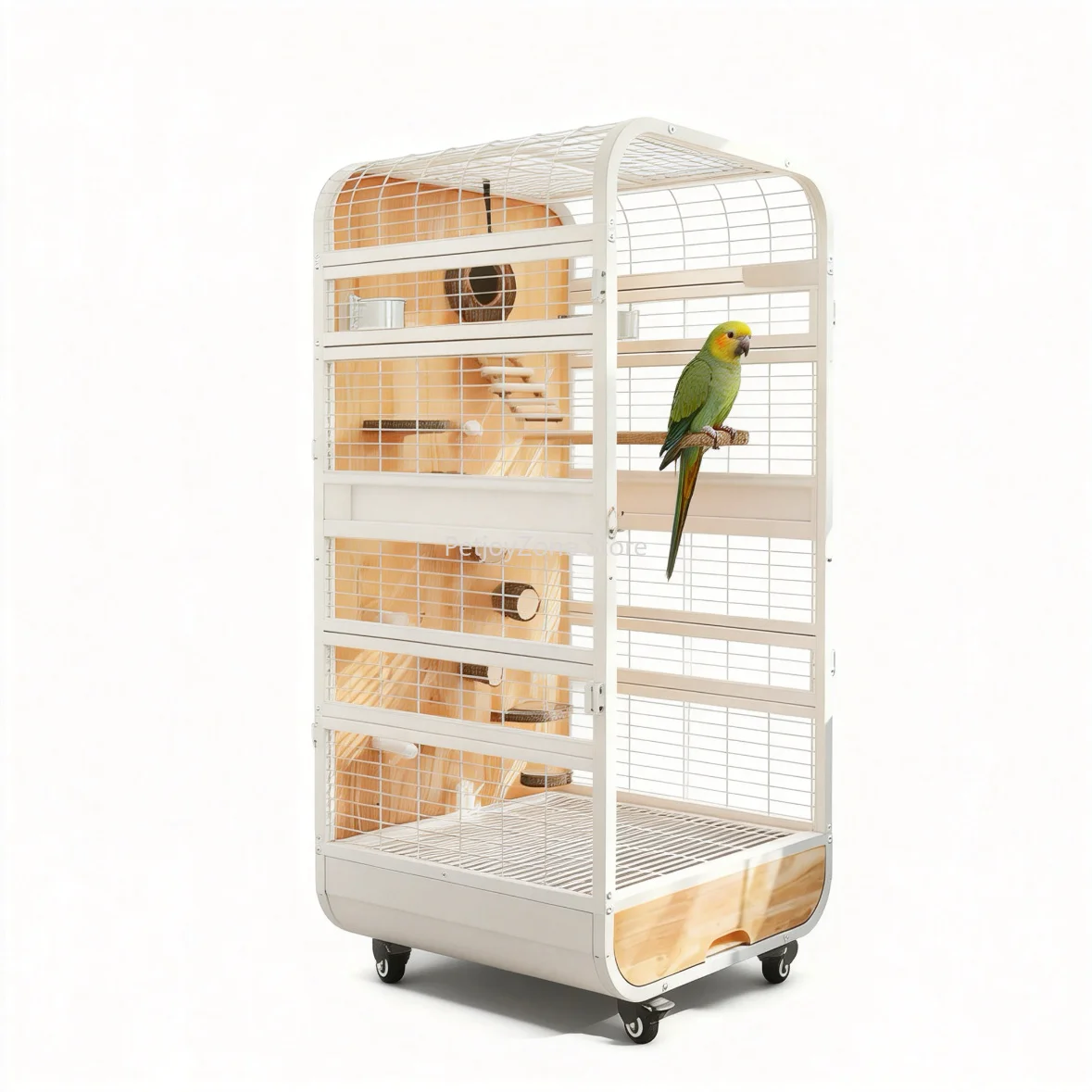 

Space-Saving Villa-Style Parrot Cage, Large Luxury Bird Houses Iron Wood Frame, Splash-Proof Clear Glass Design For Indoor Home