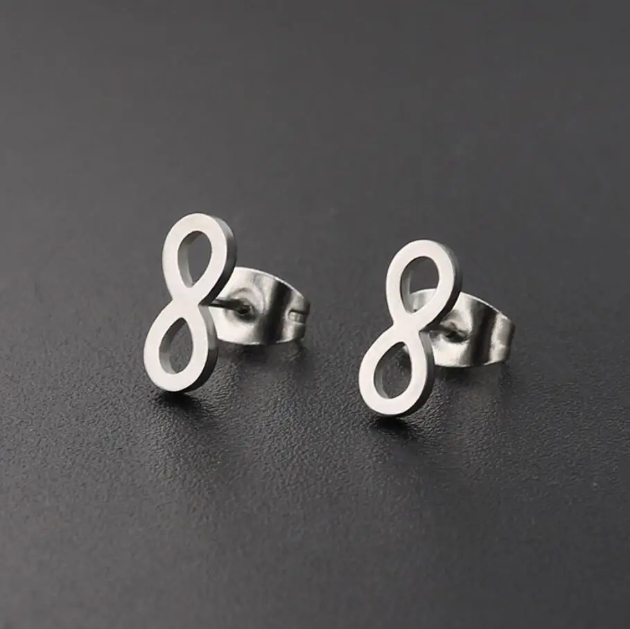 Shuangshuo Stainless Steel Earrings Minimalist Infinity Symbal Earrings Number 