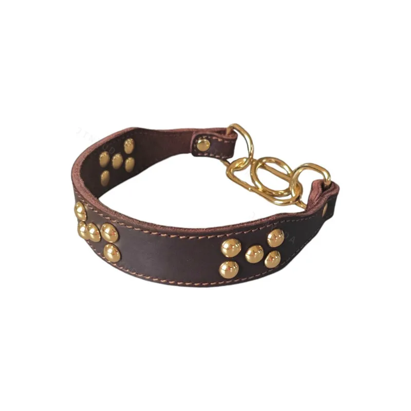 Soft Top Layer Cowhide Mushroom Nail Rivet Pet Collar Widened Genuine Leather Dog Collar For Greyhound Labrador Bulldog
