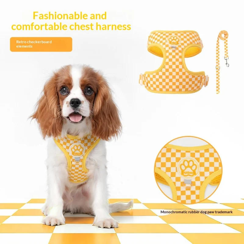 

Retro Checkered Dog Harness - 5-Color Fashion Harness & Leash Set, Padded Oxford for Small Medium Dogs,Daily Walk (CE Certified)