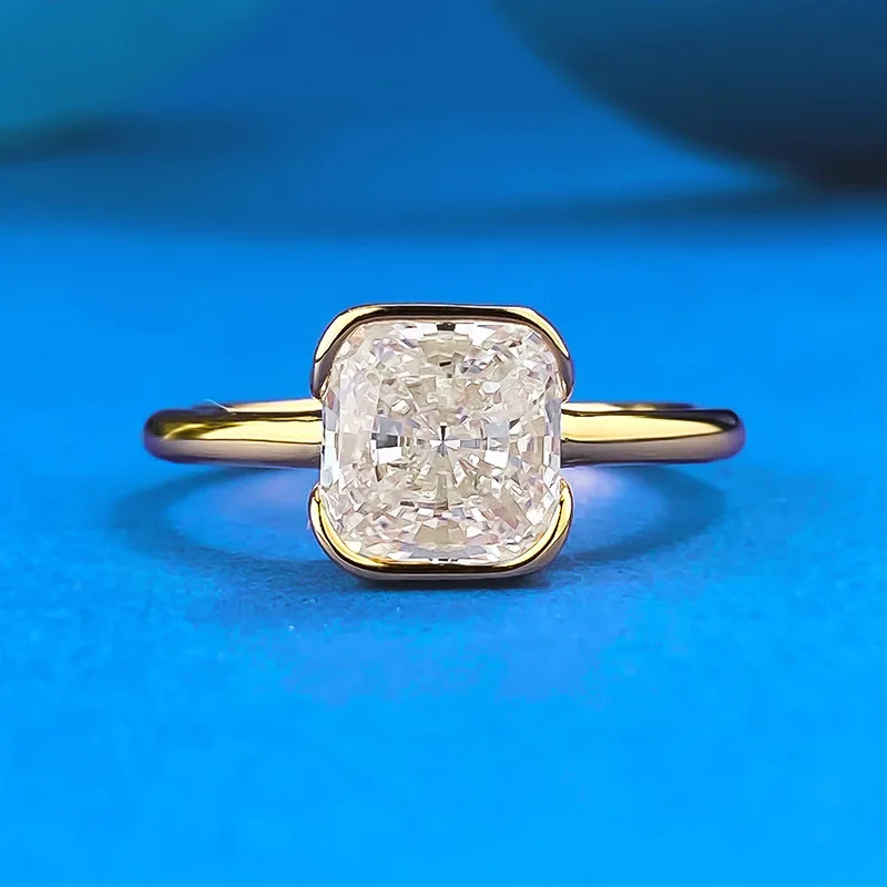 

Luxury Shining S925 Silver 1 Carat VVS Lab-grown White Diamond Radiant Cut Wedding Engagament Band Rings 9/14K Gold Fine Jewelry