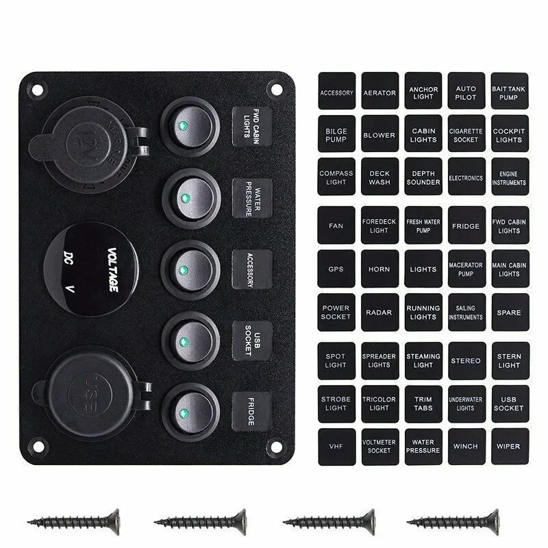 Cat Eye Switch Panel with Fuse Box & Voltage Meter, All-in-One USB Charger for Car Boat RV