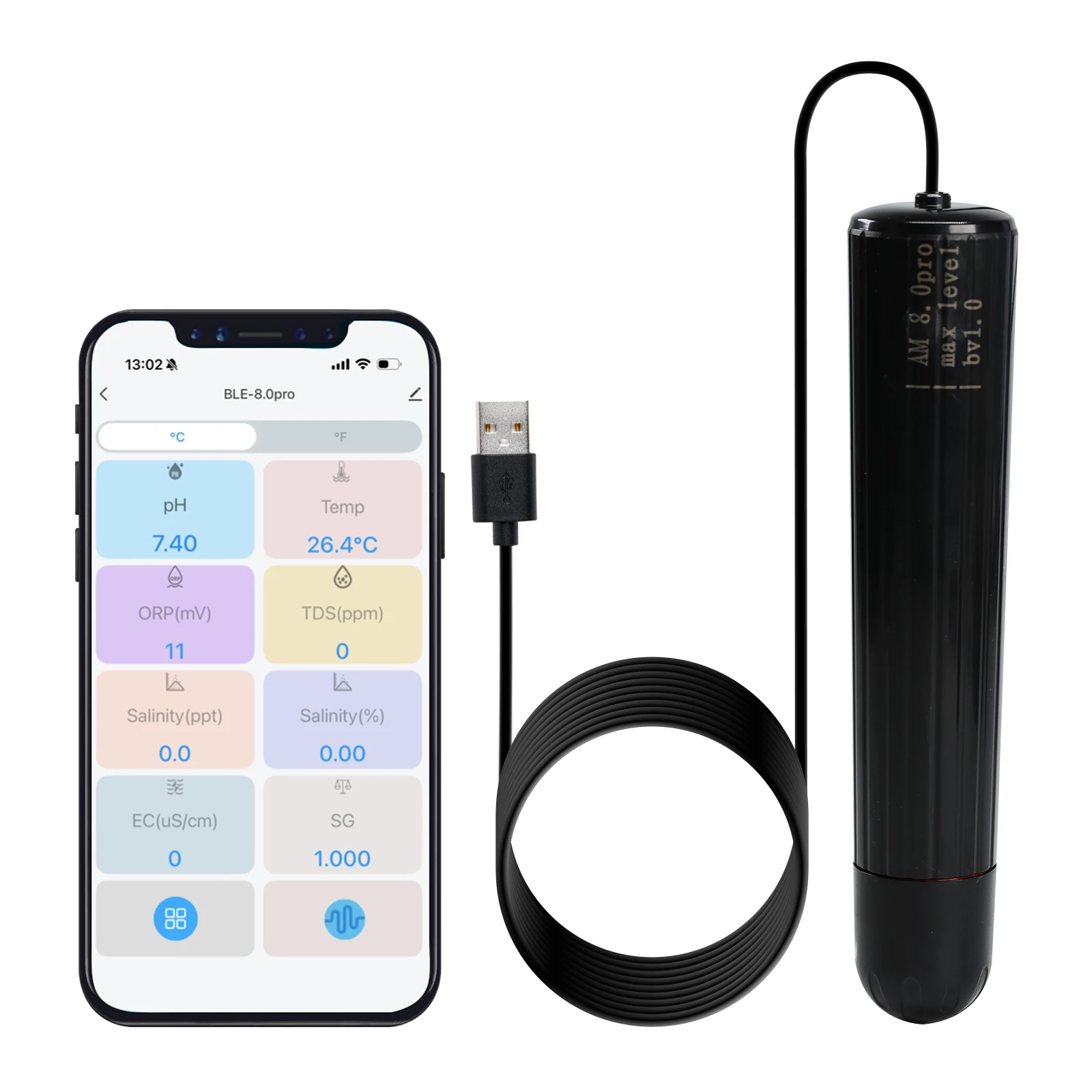 

Advanced 7-in-1 WiFi Water Quality Monitor Multi-parameter Smart Probe for Aquarium, Hydroponics & Aquaculture Fish Tank