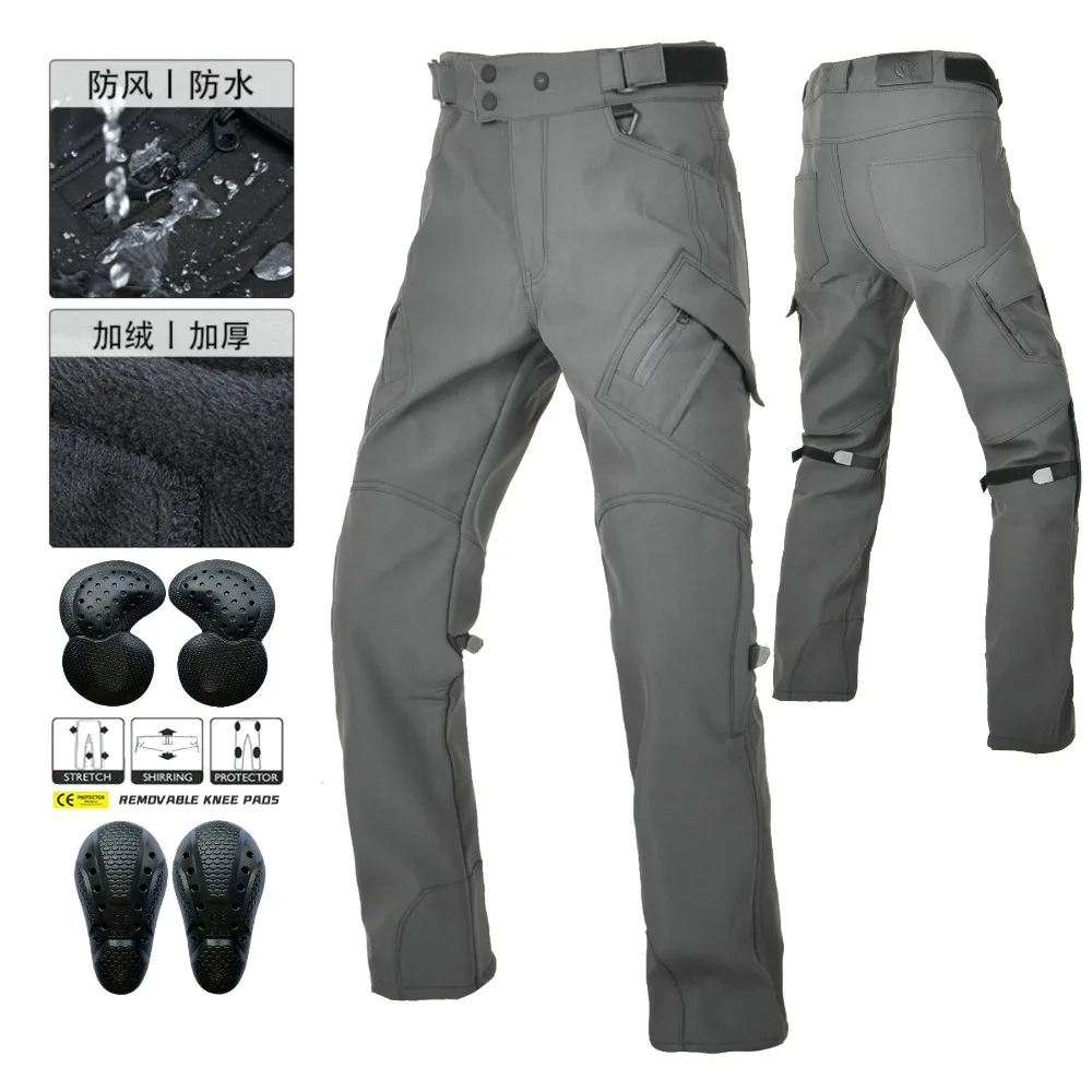 

Мотоциклетные зимние брюки для верховой езды с защитой от падения, водонепроницаемые флисовые утолщенные ветрозащитные серые мужские брюки с локомотивом