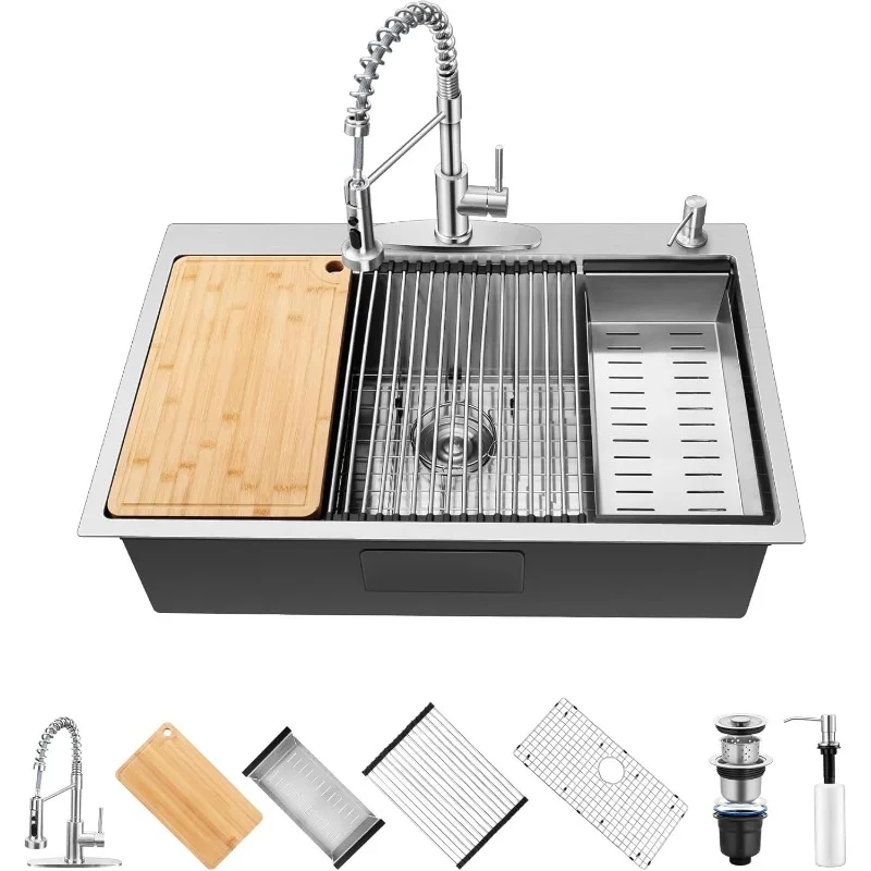 Homikit 33 x 22 Drop In Kitchen Sink with Faucet, 16 Gauge Stainless Steel Farmhouse Kitchen Sinks