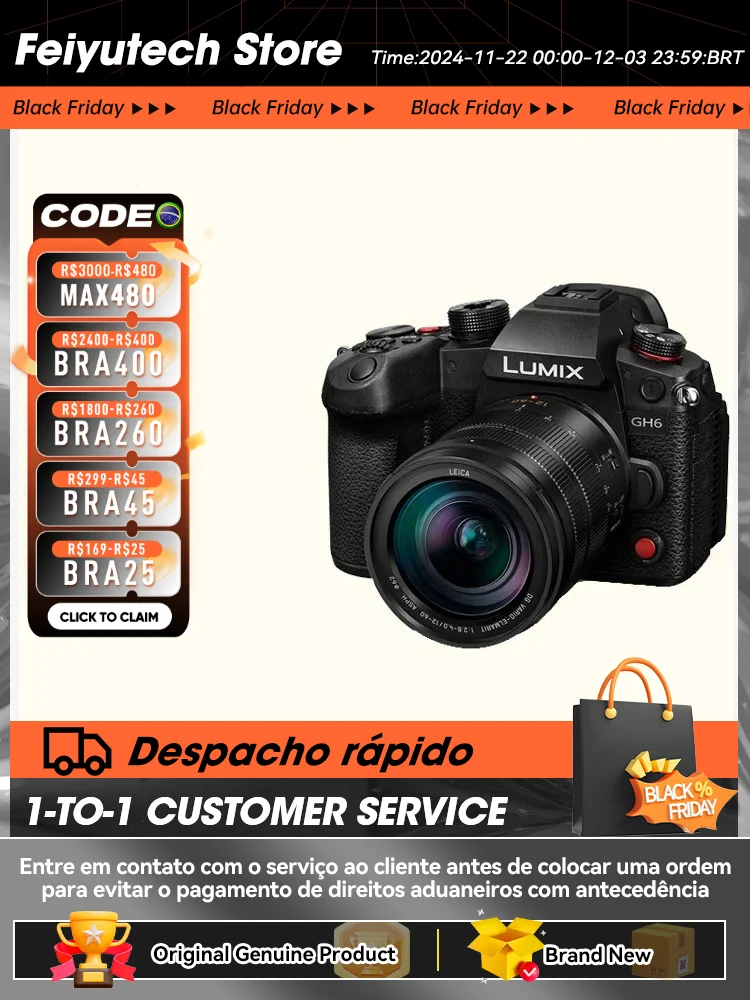 كاميرا باناسونيك LUMIX GH6 بدون مرآة M4/3 رقمية مدمجة 25.2MP 4K فيديو 5 محاور مثبت الصور احترافي التصوير