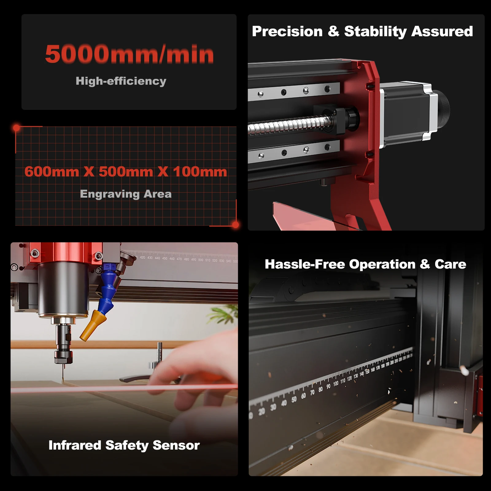 Twotrees TTC6050 CNC 목재 라우터 머신, 적외선 센서, 500W 스핀들, 600×500x100mm 작업 영역, 볼스크류, 목재, 금속, 아크릴, PCB, MDF 조각 및 밀링용