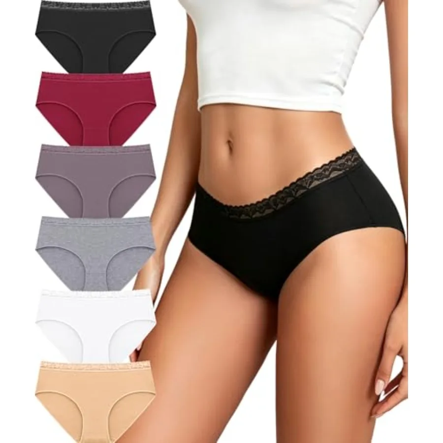 

READY TO LOVE Cotton Underwear for Women 6 Pack Bikini Sexy Full Coverage Panties Lace Waistband Ladies Hipster