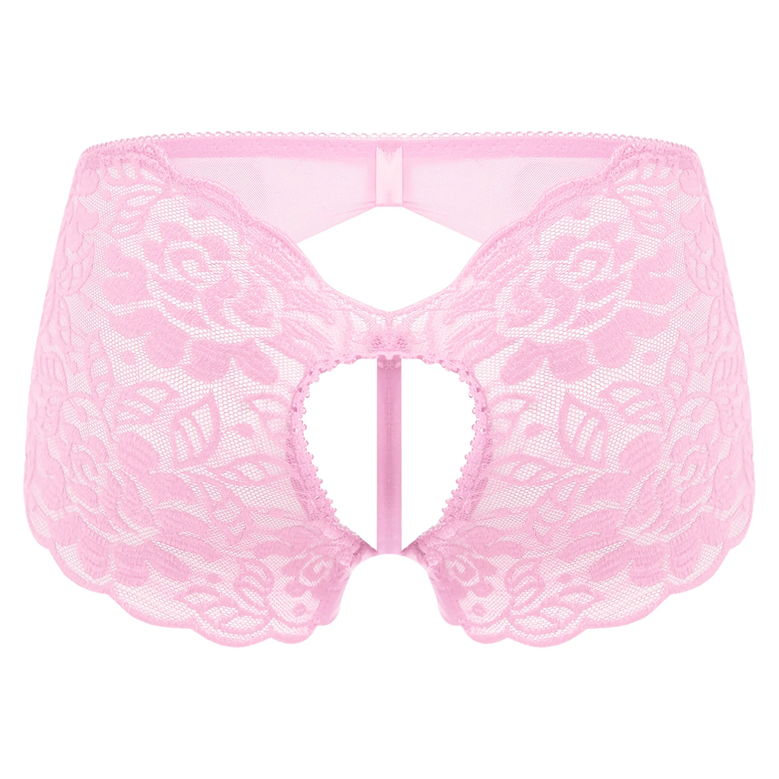 

Womens Provocative Floral Lace Panties with Sheer Panels And Opening Crotch Design Faux Pearl Band Briefs for Romantic Evenings