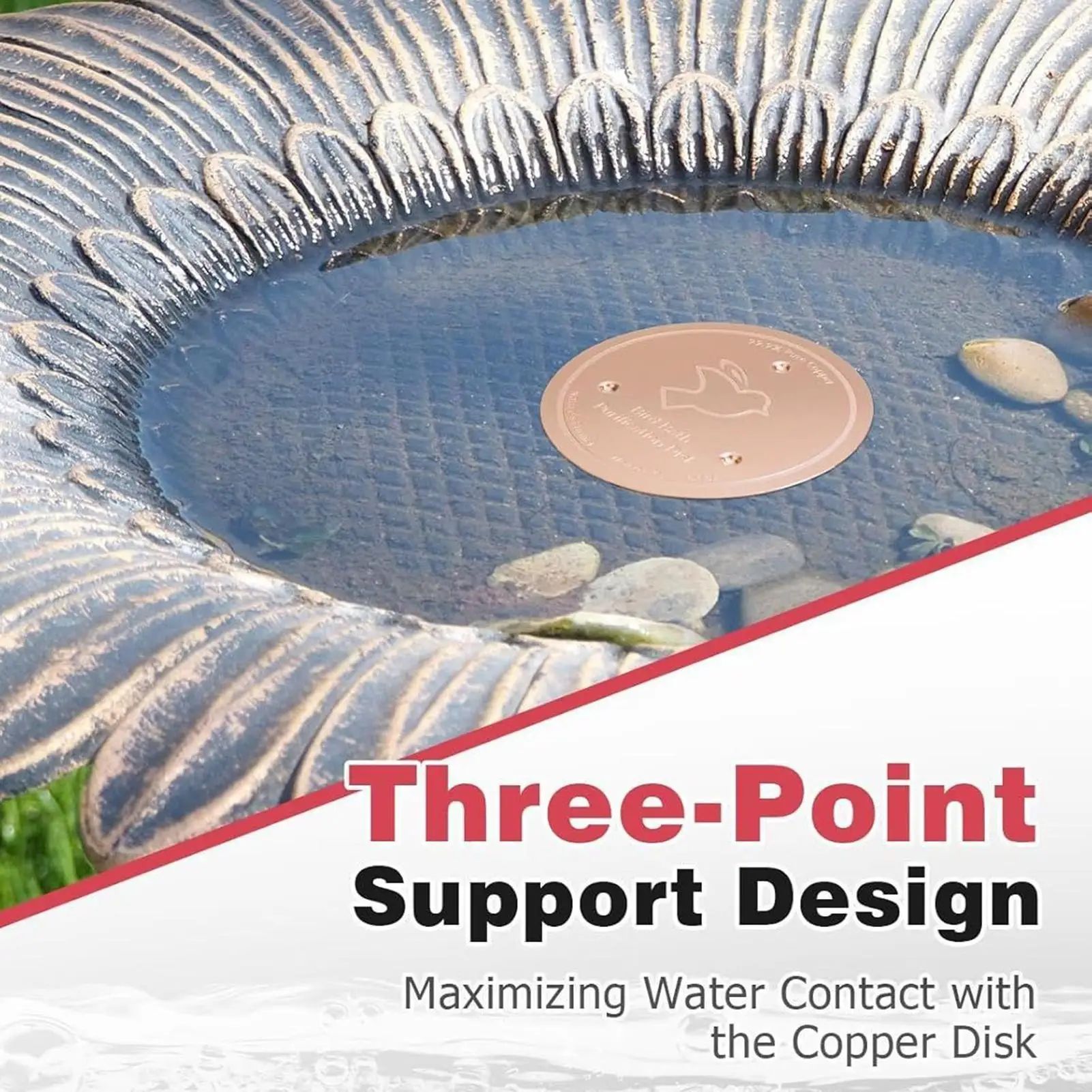 Bird Bath Copper Disk Copper Cleaning Disk Feeder Accessories Triple-Point Support Purifier Disc for Water Bowl All-Season Patio