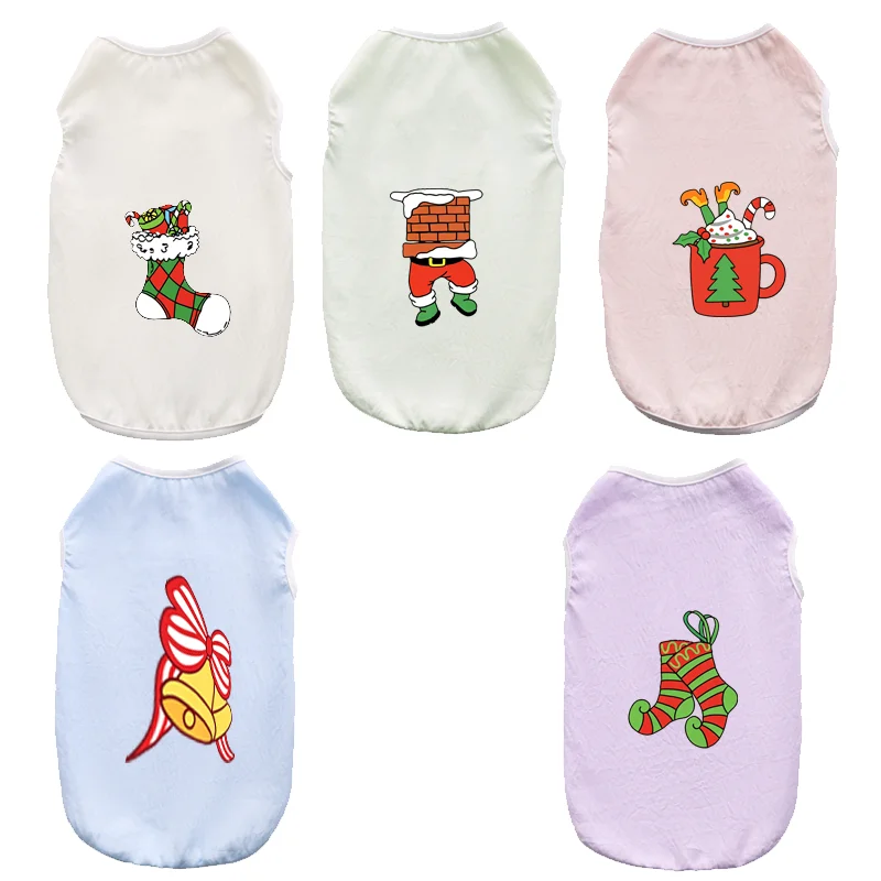 Christmas Dog Sleeveless Vest Cute Cartoon Xmas Pattern Pet Tank Top Soft Breathable Puppy Costume For Holiday Party Outfit
