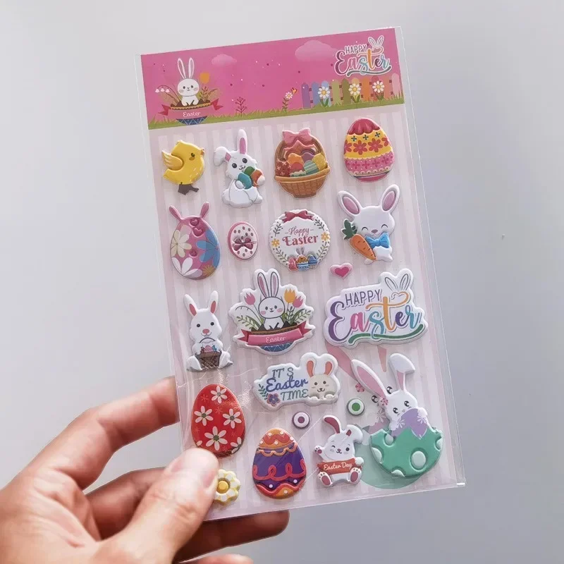 4Pcs 3D DIY Puffy Easter Cute Stickers Cartoon Bubble Party Sticker Gift For Kids Happy Easter Activity Party Decor Supplies