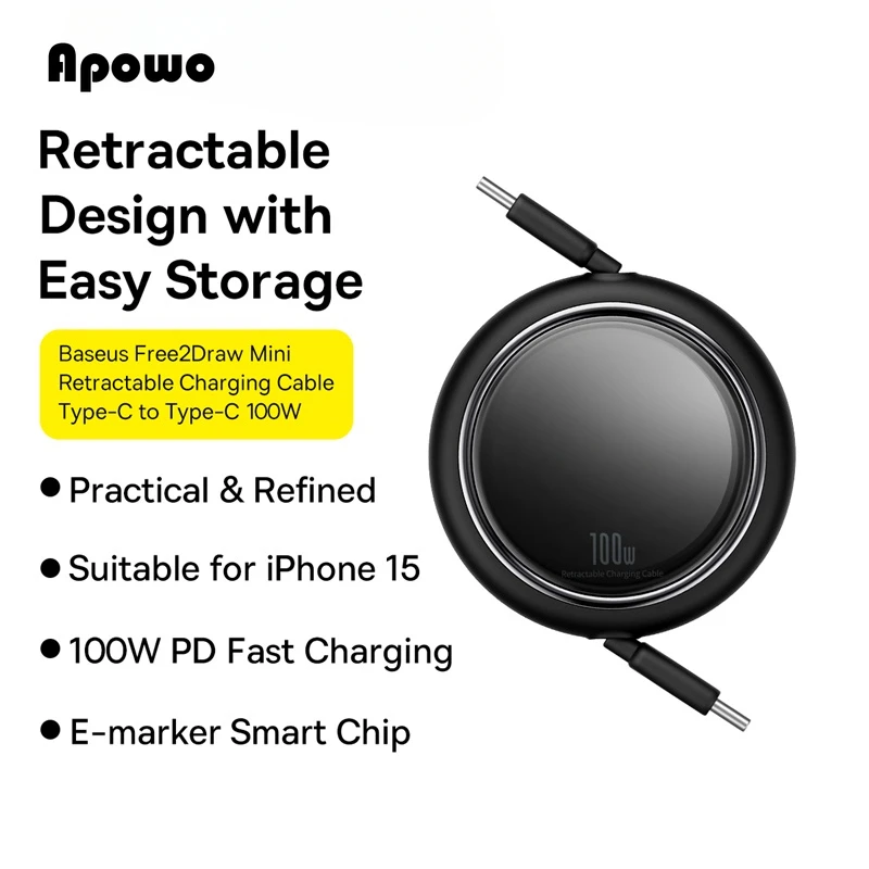 

Retractable 100W USB C Cable For MacBook iPad Fast Charger Cable For iPhone 15 Plus Pro Max Type C For Xiaomi Samsung