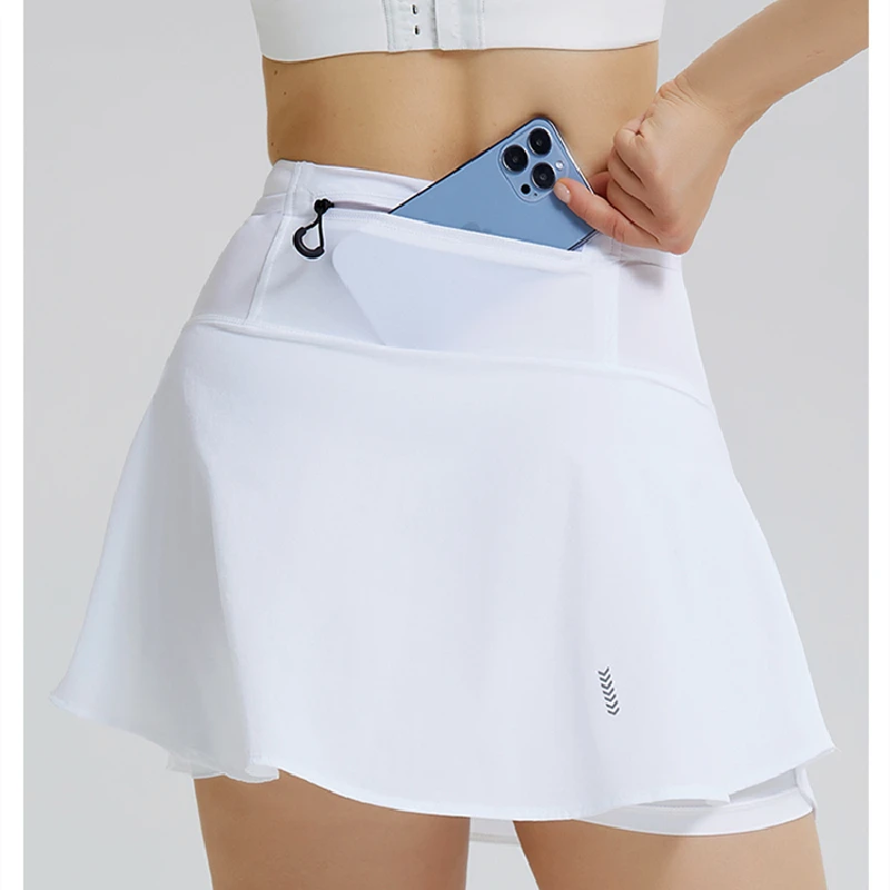 Women High Waist Double Layer Skirt Mesh Pocket Sports Golf Tennis Skirts Fitness Athletic Running Short Athletic Workout Skort