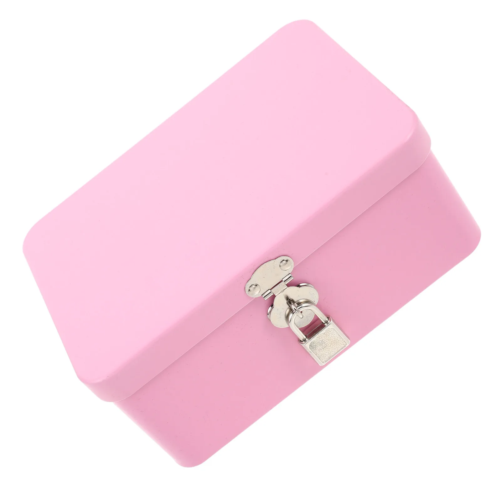 Tinplate Storage Desk Desktop Retro Cylinder Lock Pink Letter Paper Container Key Decorative 6.9x5.1x3in Vintage Metal