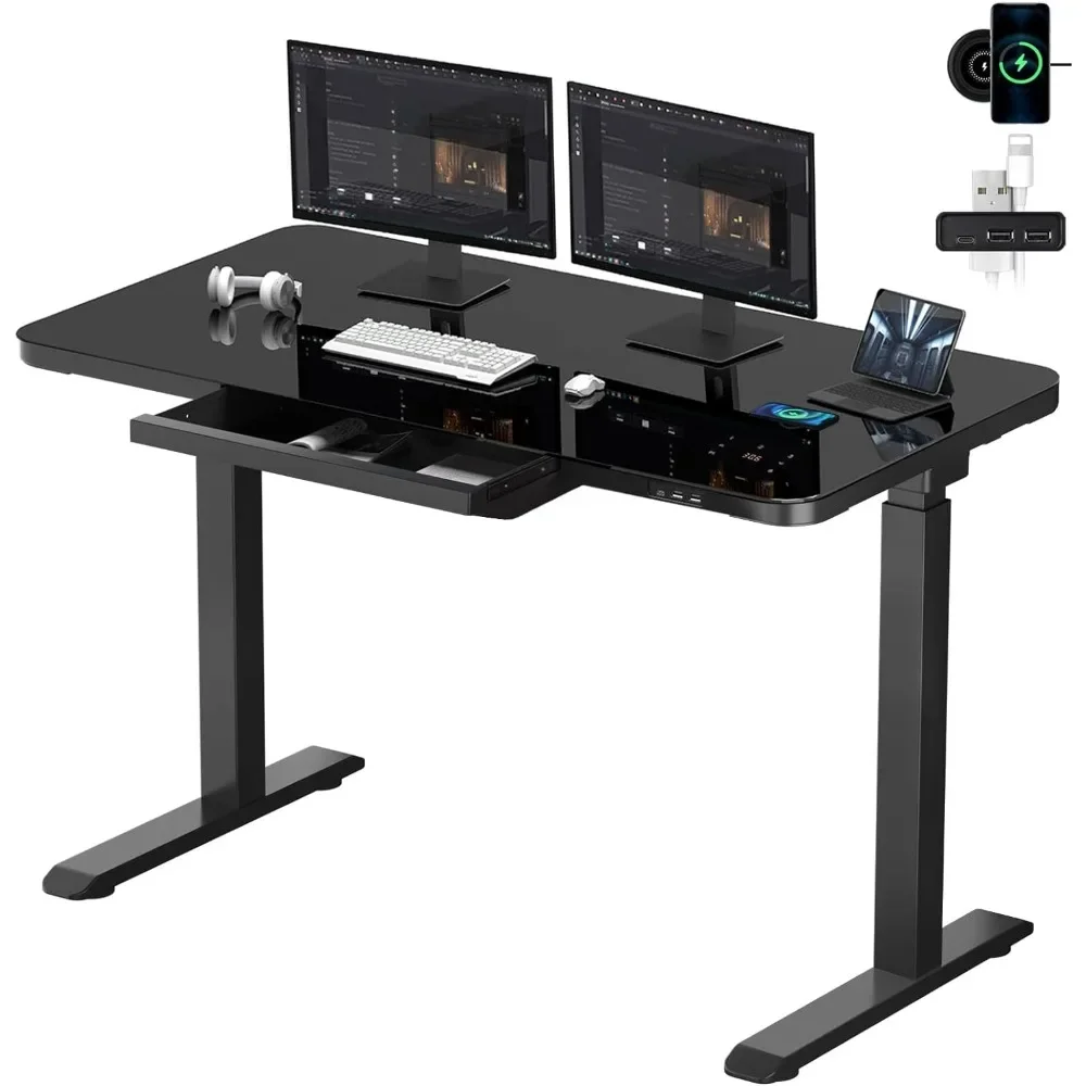 

Standing Desk with Touch Control, Dual Motor Height Adjustable Desk with Drawer,Wireless Charging and 3 USB Ports