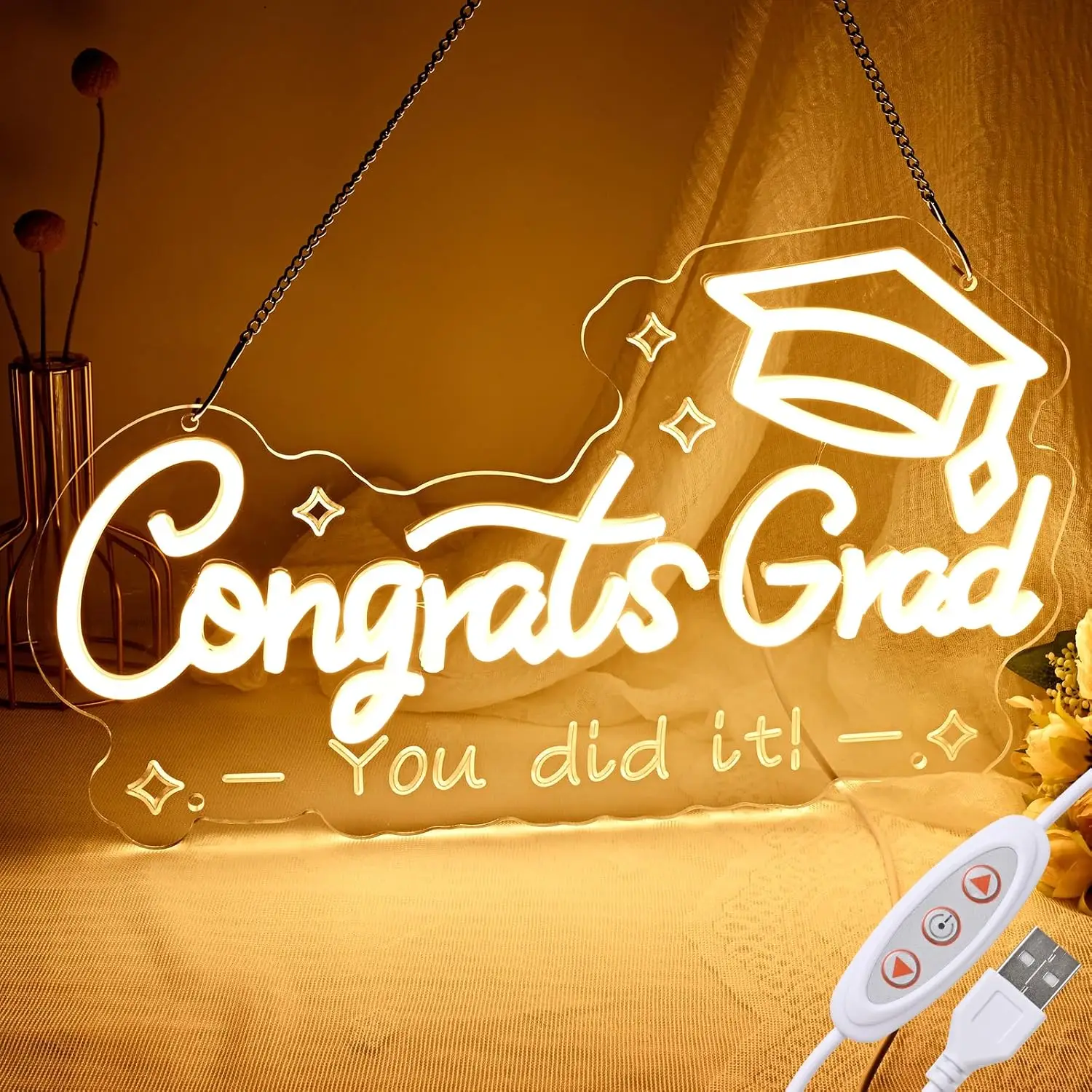 

Congrats Grad Neon Sign Graduation Decor LED Neon Light for Wall Decor Party Backdrop Gifts Congrats Grad Decor Text Carving